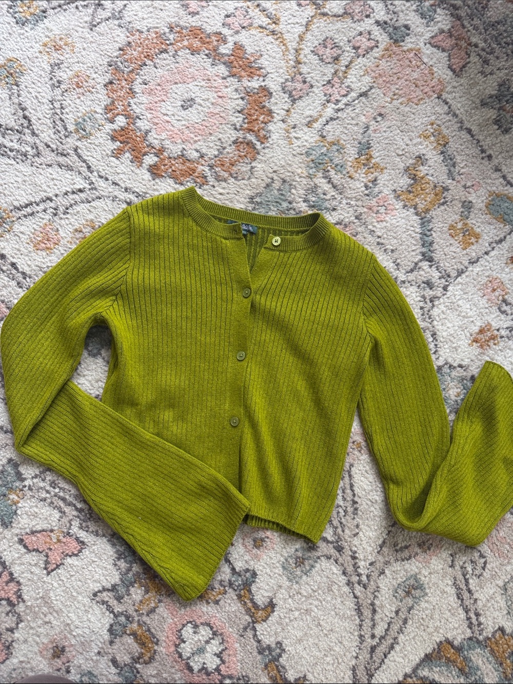 wild fable Olive Green Ribbed Button-Front Cardigan